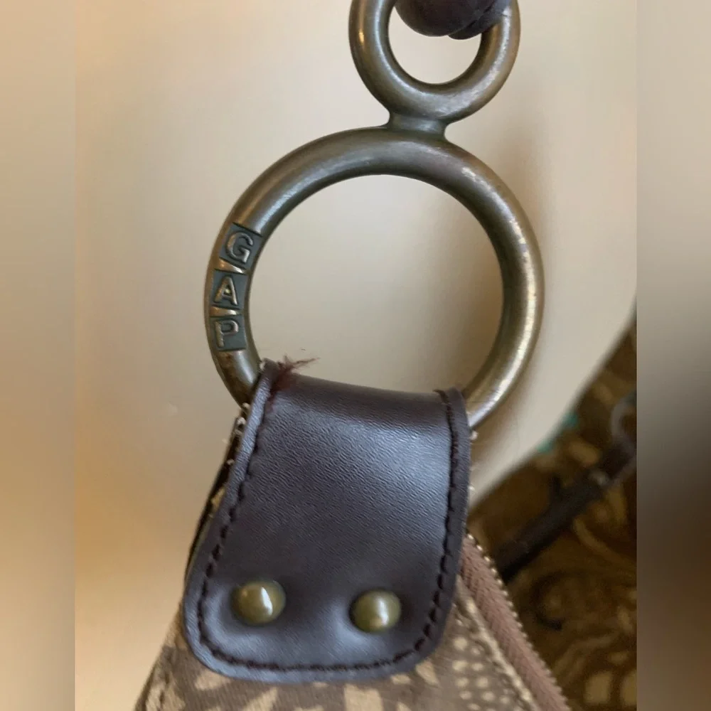 Vtg 2006 GAP Hobo Bag Brown Teal Floral Print Canvas Leather Trim Shoulder Bag
